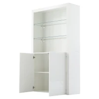 High-Gloss Display Cabinet with Bluetooth-Controlled LED Lighting, Tall Storage Cabinet for Living Room and Playroom, 100L x 35W x 170H cm, White(m-13)