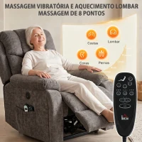HOMCOM Poltrona Relax Reclinável Elétrica Elevatória com 8 Pontos de Massagem Calor Apoio para Pés e Porta-copos Cinza Escuro(m-5)