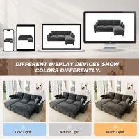 L-Shaped Sofa Bed with USB/USB-C Ports and Pull-Out Sleeper, Soft Reversible Corner Couch with Hidden Chaise Storage, 200L x 137W x 85H cm, Grey(m-4)
