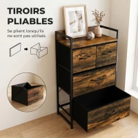 HOMCOM Meuble de rangement style industriel commode 4 tiroirs en tissu pliables et amovibles et 1 étagère - 50 x 29 x 85 cm(m-6)