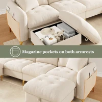 Modern U-Shaped Modular Sleeper Sofa with 2 Storage Ottomans, Soft Convertible Couch 2 Decorative Cushions, 263L x 137W x 85H cm, Beige(m-6)