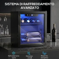 HOMCOM Cantinetta Vino Refrigerata 12 Bottiglie 36L, Temperatura Regolabile 4-16°C con Vetro Anti UV, Nera(m-4)