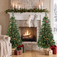 HOMCOM 2 PCs Prelit Christmas Trees with Dual-Colour LEDs, Berry, Pinecones, Battery-Operated, 11 Modes, Pot, Remote, 4ft(m-2)