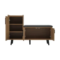 Modern Wooden Shoe Bench with Padded Cushioned Seat, Soft Shoe Storage Organiser with Adjustable Shelves, 100L x 34W x 69H cm, Natural(m-17)