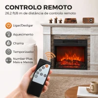 HOMCOM Lareira Elétrica Decorativa 1800 W com Efeito de Chama de 3 Níveis Termóstato Temporizador e Comando Madeira Natural(m-6)
