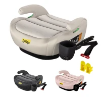 Safe ISOFIX Car Booster Seat with ECE R129 i-Size and Cup Holder, Portable Travel Booster Cushion for Kids and Vehicles, 40L x 42W x 17H cm, Grey(m-1)