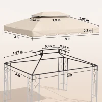 Outsunny Toile de rechange pour pavillon tonnelle tente toit de remplacement gazebo de jardin tissu polyester 4 x 3 m crème(m-3)