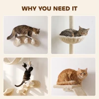 PawHut Four-Piece Cat Wall Furniture, with Hammock, Ladder, Platforms, Steps, for Indoor Use - Beige(m-6)