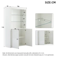 High-Gloss Display Cabinet with Bluetooth-Controlled LED Lighting, Tall Storage Cabinet for Living Room and Playroom, 100L x 35W x 170H cm, White(m-3)