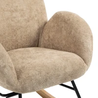 HOMCOM Upholstered Rocking Chair Adjustable Headrest Rocker Chair Raindrop Velvet Rubberwood Base Light Brown(m-12)