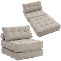 HOMCOM Einplatz-Sesselbett 3-in-1 klappbarer Bodensessel Sesselbett in Leinenoptik mit 2 Kissen dick gepolstert Creme(m-8)