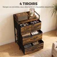 HOMCOM Meuble de rangement style industriel commode 4 tiroirs en tissu pliables et amovibles et 1 étagère - 50 x 29 x 85 cm(m-4)