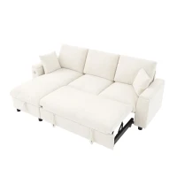 L-Shaped Sofa Bed with USB/USB-C Ports and Pull-Out Sleeper, Soft Reversible Corner Couch with Hidden Chaise Storage, 200L x 137W x 85H cm, Beige(m-2)