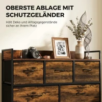 HOMCOM Kommode mit faltbaren Stoffschubladen, Melaminholz, Stahlrahmen, Braun(m-5)