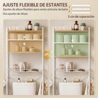 HOMCOM Mueble Sobre Inodoro de 3 Niveles con Portarrollos Estantes Ajustables Cesta Extraíble y Ganchos Roble(m-6)