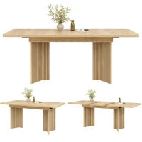 Extendable Dining Table with Grooved V-Shaped Legs, Space-Saving Dining Table for Flats and Family Meals, 120-160L x 80W x 76H cm, Natural(m-11)
