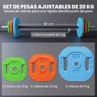 SPORTNOW Set de Pesas Ajustables con Barra de Acero de 140 cm 6 Discos de 5kg 2,5kg 1,5kg 2 Clips para Casa Gimnasio(m-4)