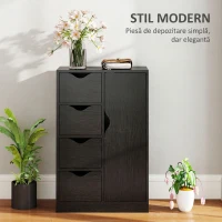 HOMCOM Dulap de Baie cu 4 Sertare, Dulap cu 2 Niveluri și Mânere Decupate, din Lemn, 54x29x83 cm, Negru(m-4)