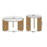 Modern 2-Piece Nesting Coffee Table Set with Patterned Tabletops, Side Tables for Living Room, 70L x 70W x 35H cm, White and Wood(m-3)