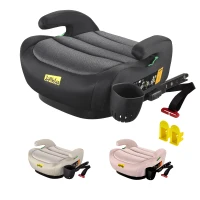 I-Size Booster Seat with ISOFIX and ECE R129, Car Seat with Washable Cover and Cup Holder for Children 125-150 cm, 40L x 42W x 17H cm, Black(m-1)