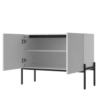Modern Wooden Sideboard Storage Cabinet with 2 Doors, Freestanding Buffet Cupboard with Raised Metal Legs, 100L x 40W x 75H cm, White(m-8)
