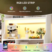 Tall Kitchen Cabinet with App-Controlled RGB LED and Glass Doors, Storage Unit with Wine Rack and 3 Drawers, 120L x 40W x 180H cm, White(m-6)