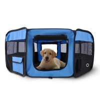 PawHut Parque Plegable para Perros y Gatos Corralito Portátil para Animales Pequeños Impermeable de Tela Oxford Ø90x41 cm Azul(m-10)