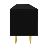 High-Gloss TV Cabinet with Four Soft-Close Doors, Modern Entertainment Stand for Living Room, 170L × 35W × 46H cm, Black+Gold(m-6)