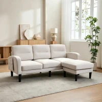 L-Shaped Sectional Sofa with Movable Chaise and Storage Pockets, Modern 3-Seater Corner Sofa for Living Room, 204L x 136W x 80H cm, Beige(m-1)