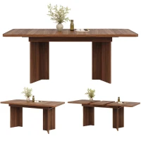 Extendable Dining Table with Grooved V-Shaped Legs, Space-Saving Dining Table for Flats and Family Meals, 120-160L x 80W x 76H cm, Walnut(m-11)