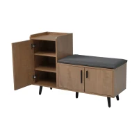 Modern Wooden Shoe Bench with Padded Cushioned Seat, Soft Shoe Storage Organiser with Adjustable Shelves, 100L x 34W x 69H cm, Natural(m-18)