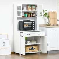 HOMCOM Mueble Aparador auxiliar de Cocina Alacena Armario de Comedor con Estantes Interiores Ajustables y Cajón 80x48x170 cm Blanco(m-11)