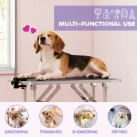 PawHut 32" Foldable Dog Grooming Table Pet Drying Beauty Table Adjustable Fixed Arm Rubber Top, Black(m-7)