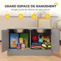 PawHut Gamelle Chien Surélevée Meuble d'Alimentation Rangement 40L 2 Bols Inox 2L 1 Gamelle Anti-Glouton 60x30x35,5cm Gris(m-5)