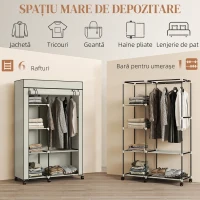 HOMCOM Dulap textil portabil cu roți, 6 rafturi deschise și bară pentru haine, crem(m-4)