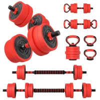 SPORTNOW Set Greutăți 4 în 1 de 20kg, Convertibil în Kettlebell, 2 Gantere, Bară și Suport pentru Flotări, Roșu(m-12)