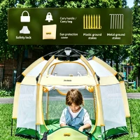 Pop-Up Baby Playpen with Removable Canopy, Portable Six-Sided Play Yard with Breathable Mesh for Outdoor, 150L x 150W x 105H cm, Green(m-7)