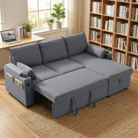 HOMCOM Corner Sofa Bed, L Shaped Sleeper Sectional Sofa with Reversible Storage Chaise, Grey(m-10)