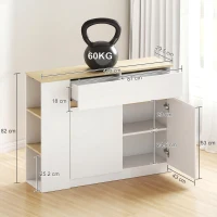 HOMCOM Credență de bucătărie cu 2 uși, raft reglabil, 2 sertare și 3 compartimente deschise, 110 x 29,5 x 82 cm, alb(m-3)