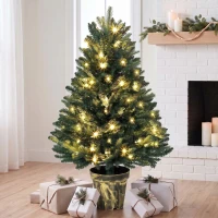HOMCOM Realistic Xmas Tree, 4ft Prelit Artificial Christmas Tree with 80 Lights, Green(m-8)