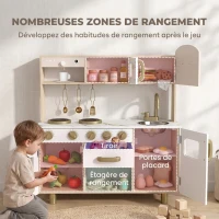 AIYAPLAY Cuisine Enfant en Bois, Dinette Cuisine Enfant avec Ustensiles en Acier Inoxydable, pour 3 à 6 Ans, 74x29x81cm, Blanc(m-7)