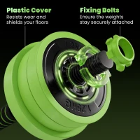 SPORTNOW 20kg Four-In-One Adjustable Weight Dumbbells Set, Barbell, Kettlebell, Push Up Stand - Green(m-8)