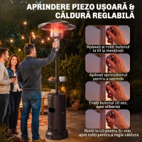 Outsunny Încălzitor de terasă cu gaz 13 kW, cu roți și măsuță, maro(m-7)