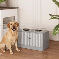 PawHut Gamelle Chien Surélevée Meuble d'Alimentation Rangement 40L 2 Bols Inox 2L 1 Gamelle Anti-Glouton 60x30x35,5cm Gris(m-17)