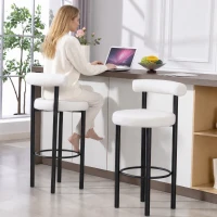 HOMCOM Lot de 2 tabourets de bar, chaises de bar en tissu bouclette avec dossier incurvé, repose-pieds, 50x52,5x98cm, blanc(m-8)