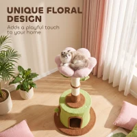 PawHut Cat Tree for Indoor Kittens, 88cm Flower Cat Tower with Condo & Bed, Scratching Post, 2 Toy Balls and 2 Crinkle Leaves(m-4)