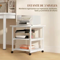 HOMCOM Soporte para Impresora de 3 Niveles con Ruedas Marco de Acero para Oficina Casa 50x50x52,5 cm Blanco(m-4)