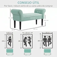 HOMCOM Banco Pie de Cama Tapizado en Lona con Patas de Madera Reposabrazos y Asiento Acolchado Verde Claro(m-6)