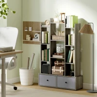 HOMCOM 12 Shelf Storage Unit, with Drawers - Graphite Wood Effect(m-10)