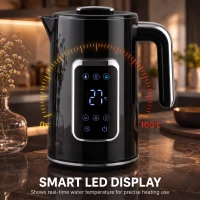 HOMCOM Waterkoker 1,7 L, 2200 W, met LED-display, instelbare temperatuur, warmhoudfunctie, zwart(m-8)